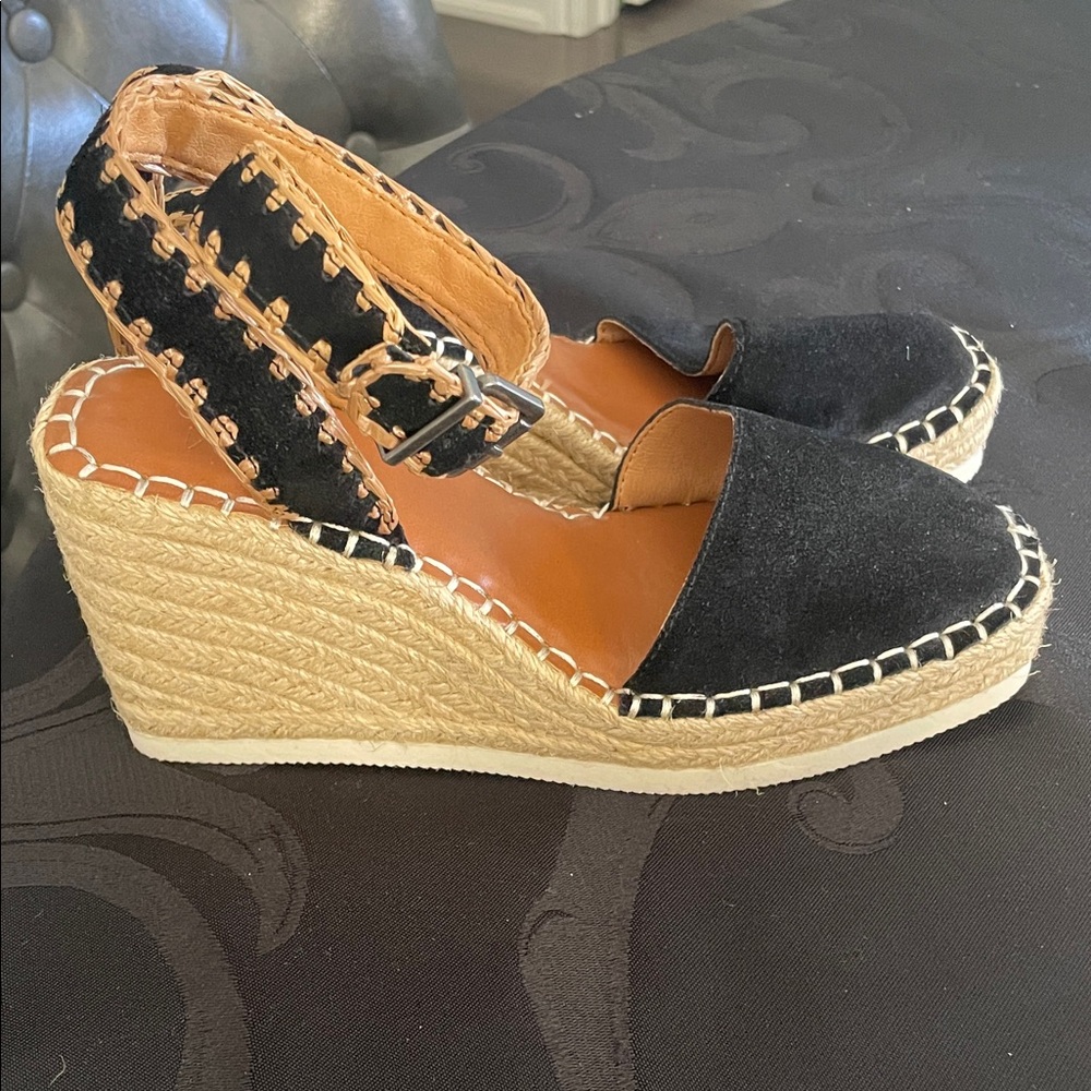 Crown Vintage Black and Tan Espadrille Wedges